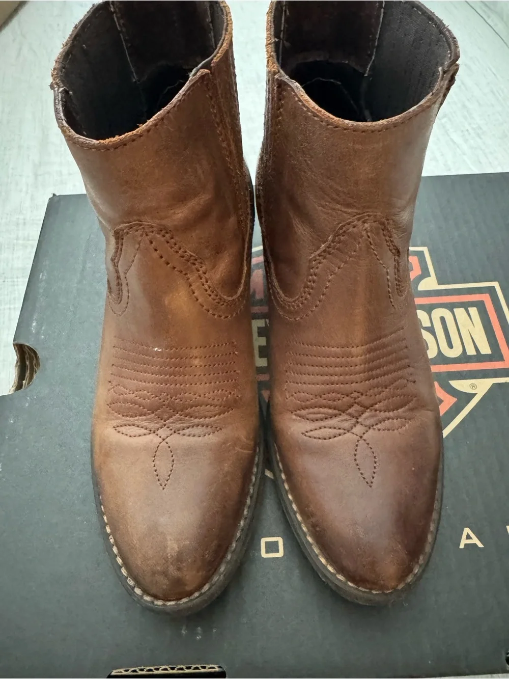Harley-Davidson Brown Leather Ankle Booties with Western Stitching